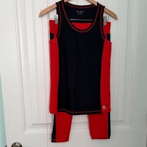 Tory Sport Red and Navy Athletic Tank and Legging Set